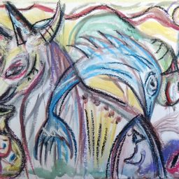Unicorno con delfino - acquerello con pastello