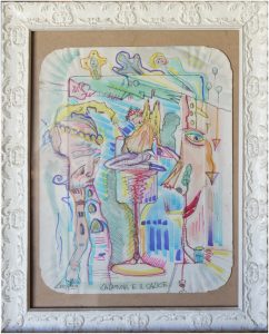 La donna e il calice - acquerello e pennarello su vassoio di cartone - 20x30