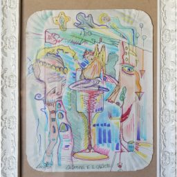 La donna e il calice - acquerello e pennarello su vassoio di cartone - 20x30